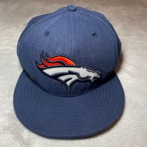 Denver Broncos Hat Mens 7 1/2  New Era 59FIFTY Fitted Navy Blue NFL Cap Football